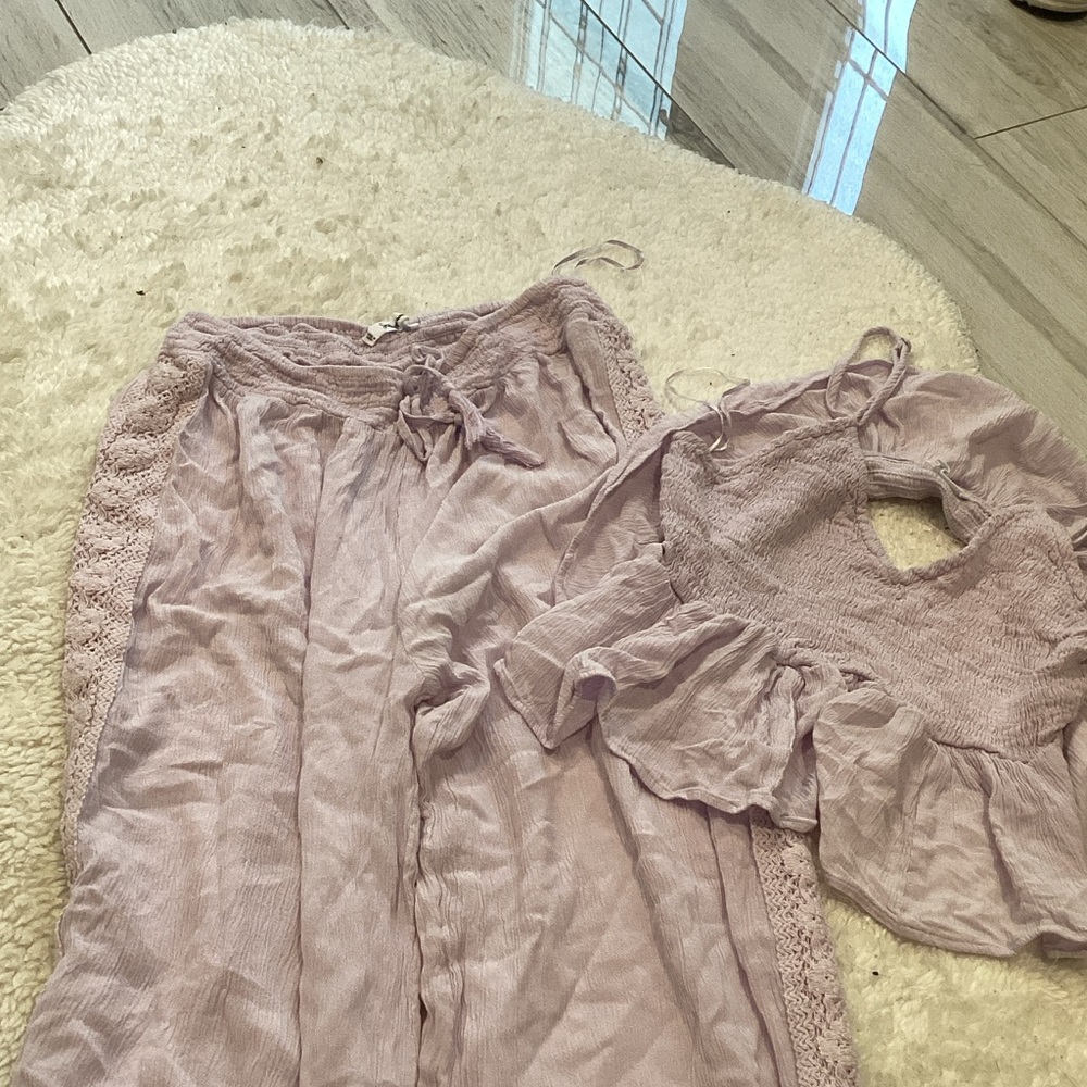 Girls' Lavender Smocked Jumpsuit & Ruffle Top Set